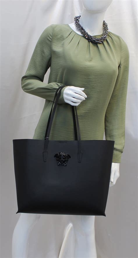 versace black leather tote bag